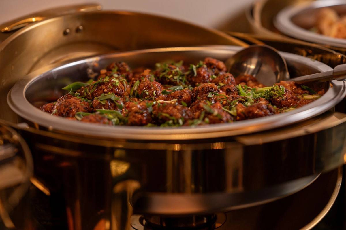Curry served in a chafing dish